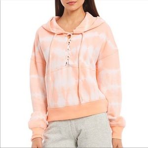 Free People Tie Dye Pullover Believer Lace Up Hooded Sweatshirt Top Medium